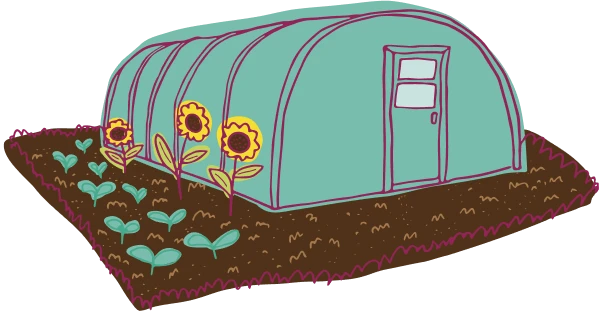 Green house graphic with sunflowers