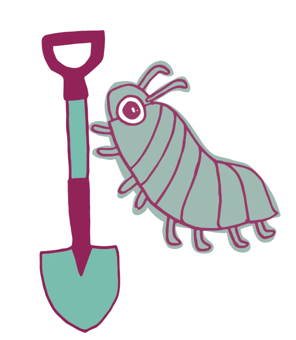 isopod with shovel working on compost